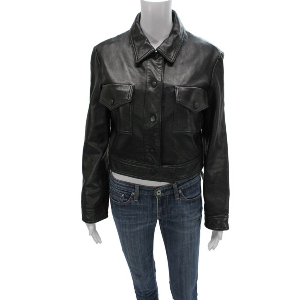 Zara Women Linen Motorcycle Jacket Black Collared Button Size S